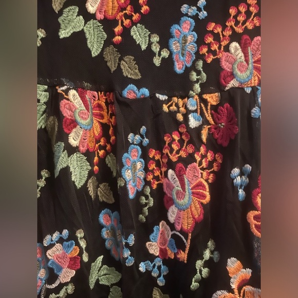 Zara Knit Slip Dress with Vibrant Floral Embroidered Mesh Overlay Size Medium - Picture 6 of 9